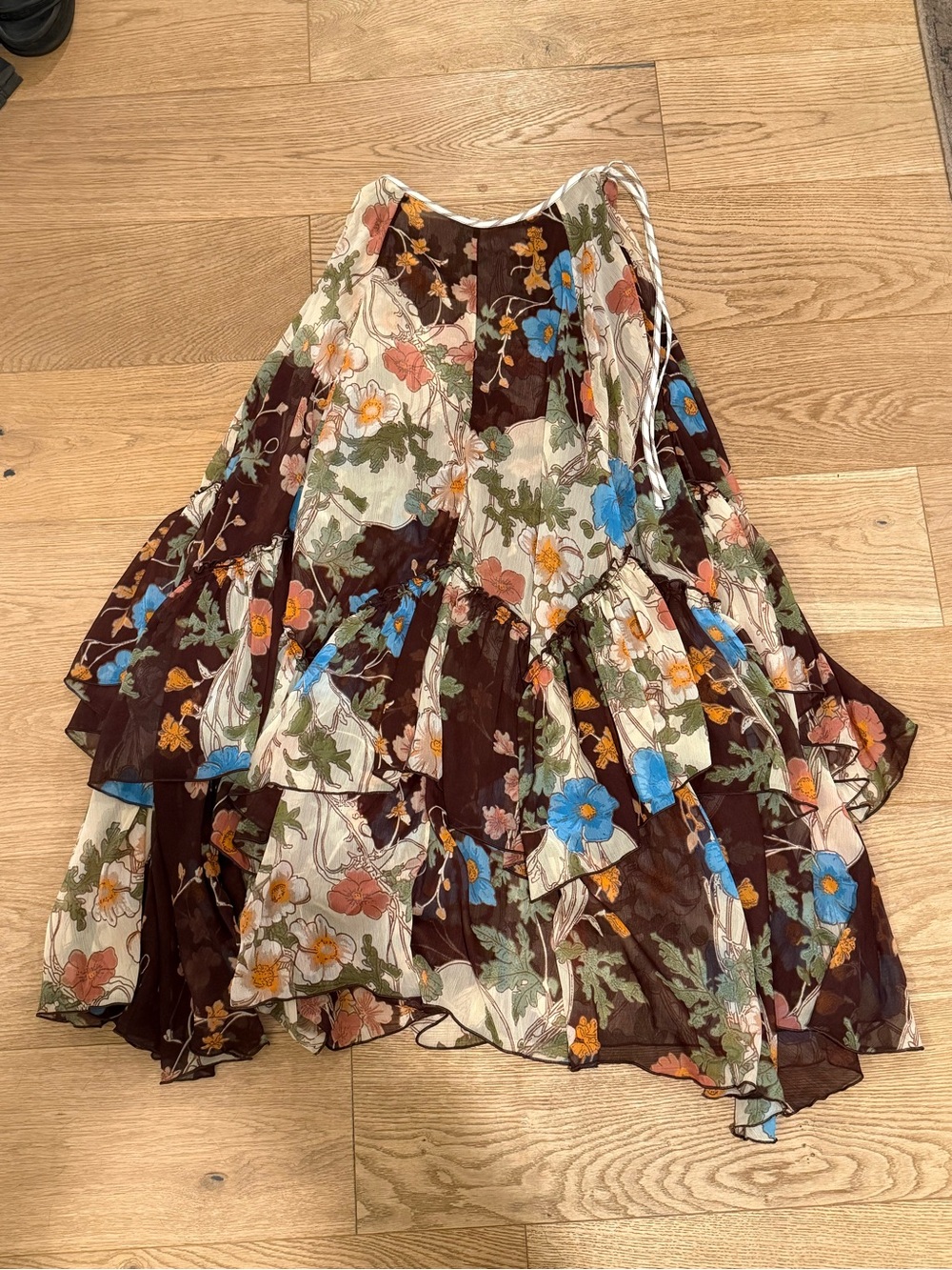 Free People Floral Tiered Chiffon Maxi Skirt - Brown Multi